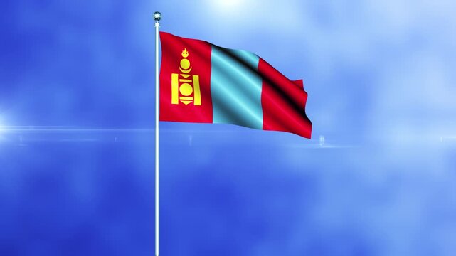 Mongolia Flag Waving Waving on a Pole Seamless loop