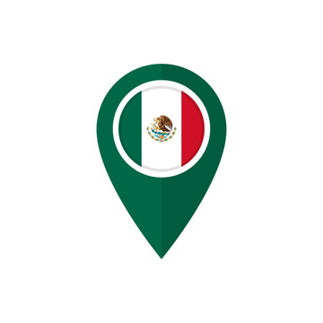 Location pin icon with flag of Mexico. Map marker or pointer with Mexican flag