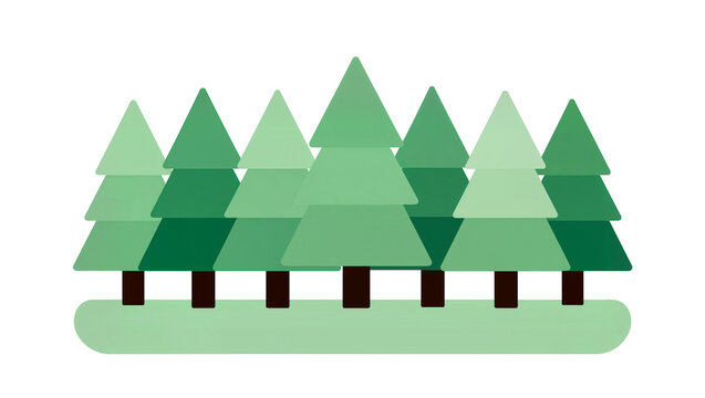 Stylized Green Evergreen Trees Above Brown Log Border on Grass