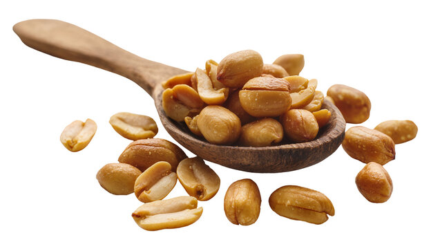 Wooden Spoon Overflowing with Roasted Salted Peanuts