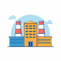 Fototapeta premium Cartoon Factory Building with Smokestacks