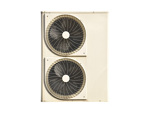 air conditioner compressor unit with dual fans isolated on transparent