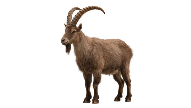 Brown Alpine Ibex with Long Curved Horns Standing