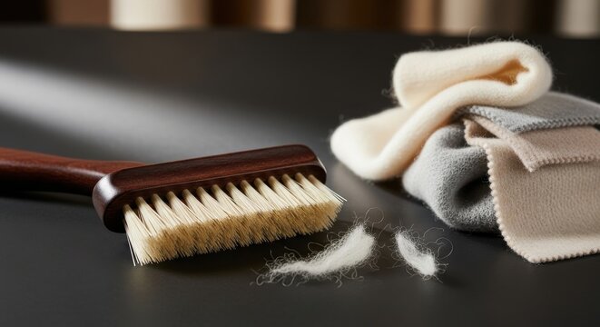 Specialized fabric brush with soft boar bristles for detailed clothing care and lint removal