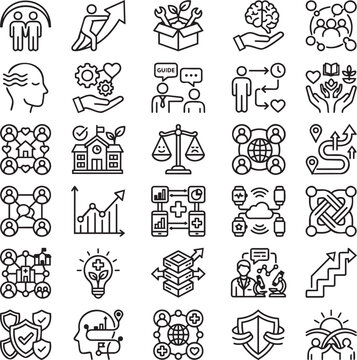 30 Youth Mental Health & Resilience Line Icons &ndash; Teen Support, Coping Skills, Wellness Minimalist Vector Outline Set for UI UX