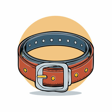 Illustration of a Brown Leather Belt with Silver Buckle
