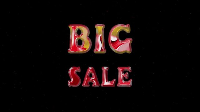 Big sale text animation. 3d render red chrome text animation. Perfect for background visuals, motion graphics, branding, business, wallpapers, and digital design projects.