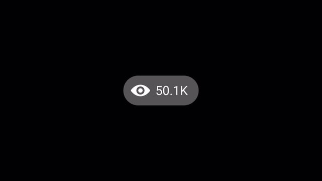 social media activity counter,100k views number counter on transparent background. counter number views increasing to 100 thousands with alpha channel. 100,000 views counter motion graohic 4k video.