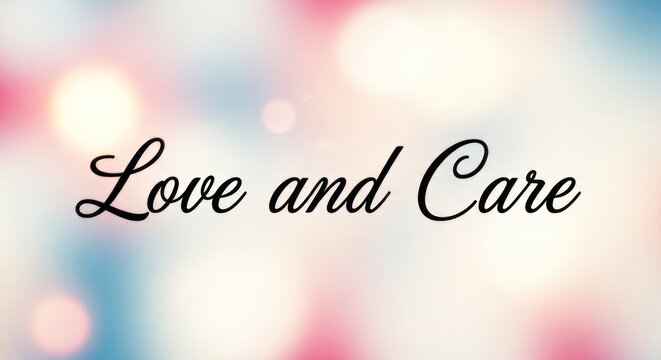 A blurred background with soft, bokeh lights and the words 'Love and Care' written in elegant cursive font.
