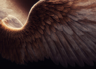 Obraz premium Majestic angel wings spreading out in a glowing dark space representing freedom and divine grace