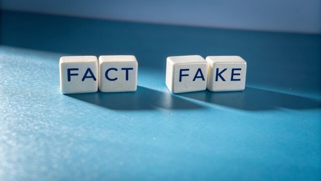 fact vs fake concept with white blocks on blue background