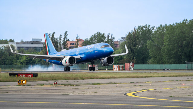 ITA Airways Airbus A320 airplane lands at LIN Milano Linate international airport