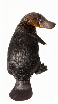 Platypus isolated on white background, unusual semiaquatic monotreme mammal with duck-like bill