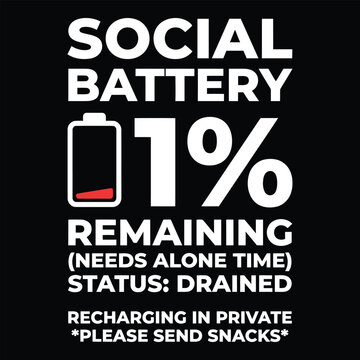 Social battery low percentage remaining drained needs alone time recharging private please send snacks with mental health phone battery self care