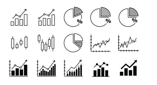 Set of business data charts and graphs icons