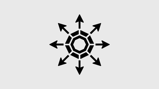 Hexagonal network node with radiating arrows &ndash; Ideal for data distribution, network infrastructure, or connectivity solutions.