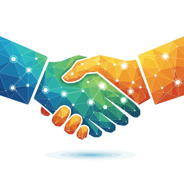 Abstract Geometric Handshake - Digital Connection, Partnership, Innovation