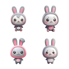 Fototapeta premium Cute bunny character set soft pastel 3d style
