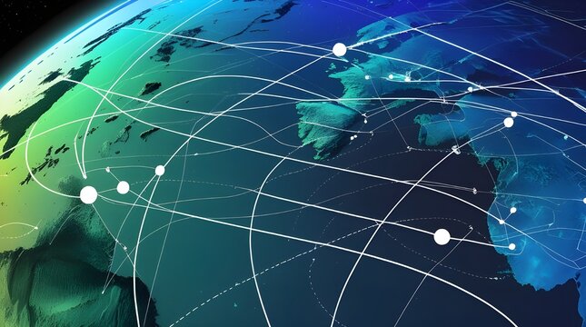 Satellite Orbit Path Visualization Around Earth Grid Network