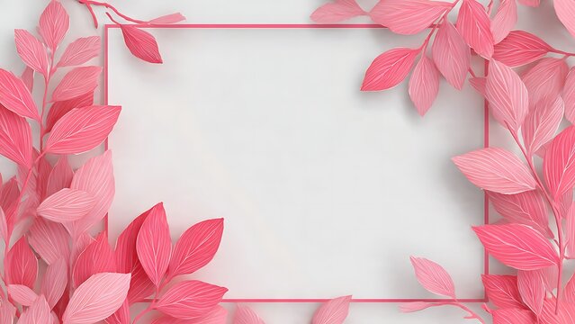 Stylized Pink Leaf Illustration with Empty Frame for Creative Designs
