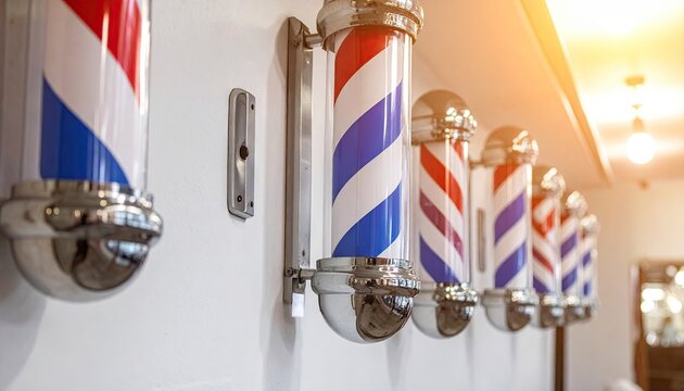 Barber shop poles displayed on white wall classic barbering symbols