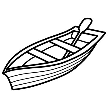 cartoon illustration outline of a wooden boat with oars 