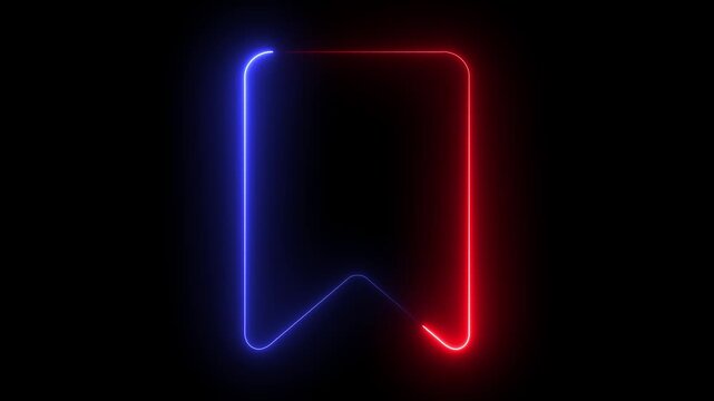 Glowing neon bookmark animation with red and blue light trails on black background, sign