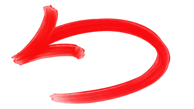 Red marker u-turn loop arrow with thick ink texture. Creative handstyle directional symbol for urban streetwear, playful branding projects, and modern abstract graphic design backgrounds.