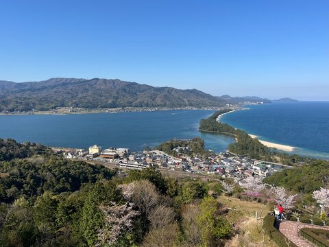 Amanohashidate (a pine-covered sandbar) in Miyazu, Kyoto, Japan