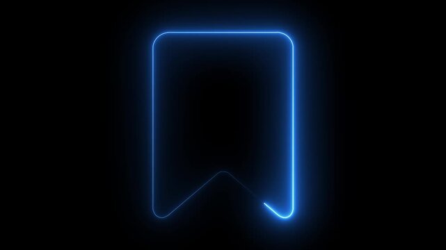 Glowing blue neon bookmark animation, digital ui interface for web and apps