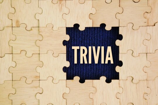 wooden puzzle with trivia words. details of information of little importance or value. unimportant, insignificant, or obscure details and facts, often used in games to test knowledge