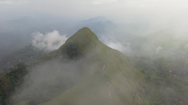 Narangala Mountain - Popular Hiking And Camping Destination Near Badulla In The Uva Province Of Sri Lanka. Aerial Pullback Shot