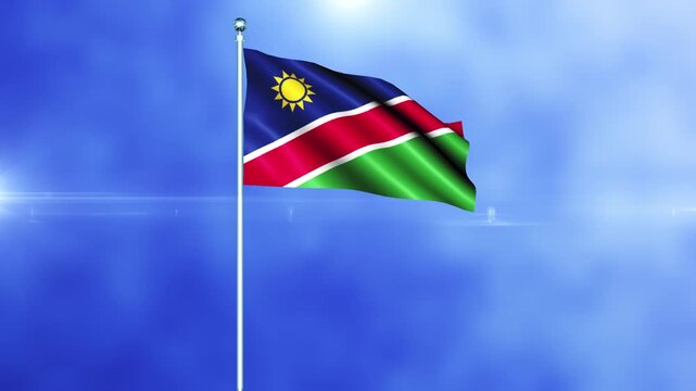 Namibia Flag Waving Waving on a Pole Seamless loop