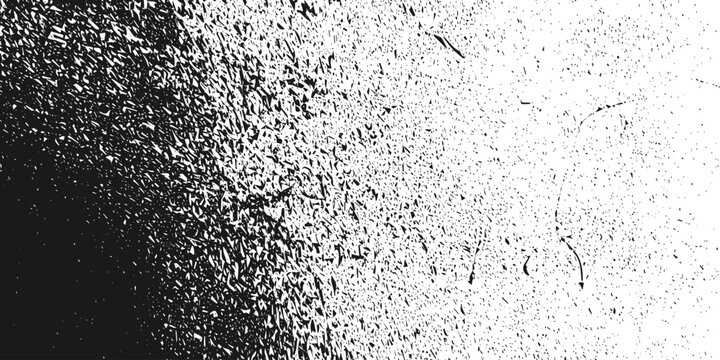 Grain texture background distressed splotch abstract grunge overlay with scattered particles and noise effect, black to white gradient dirty surface, vector illustration for design, gritty backdrop