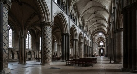 Naklejka premium Interior of Salisbury Cathedral in Wiltshire, England, looking down its iconic nave