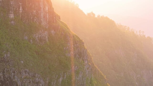 Steep Hiking Mountains Of Narangala During Sunset In Badulla, Sri Lanka. Aerial Drone Shot