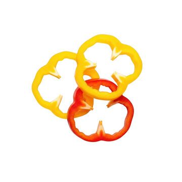 Sliced bell peppers in yellow and red isolated on transparent background high quality