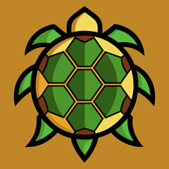 Obraz premium Stylized geometric sea turtle icon graphic with green and yellow shell, tortoise