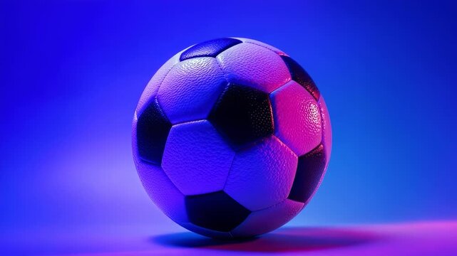 Soccer Ball on Gradient Background with Neon Lights.