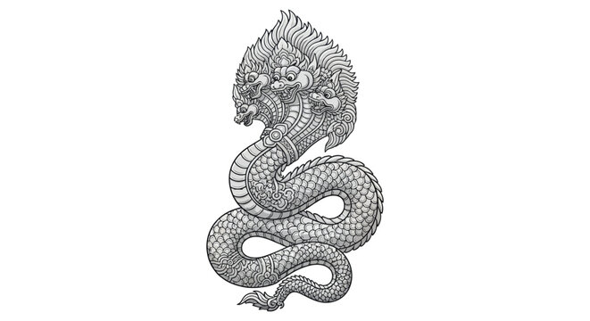 Mythical Multi-Headed Serpent Creature Illustration, Naga Spirit