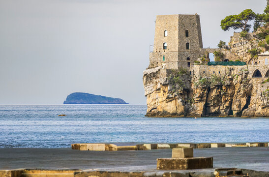 Ancient Torre di Clavel (Clavel Tower) on a Cliff in Positano, Italy