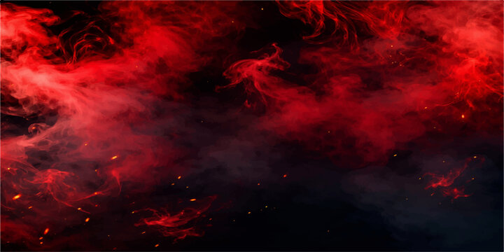 Red abstract background with burning fire and black smoke textures creating a dark energy explosion design