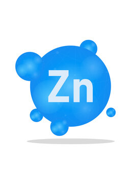 Blue 3D sphere with Zn symbol representing zinc mineral supplement, essential trace elements, and medical health care nutrients on white background.