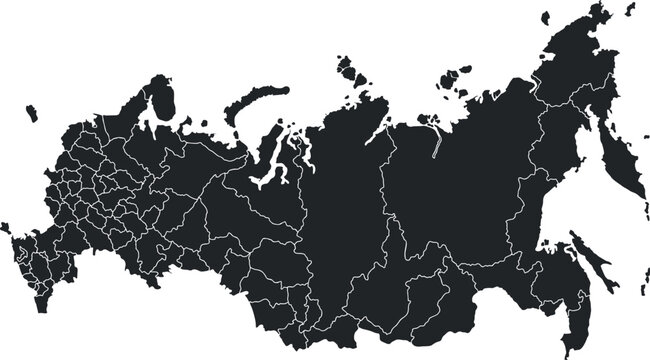 Map of Russia with Administrative Regions: Political Vector Silhouette