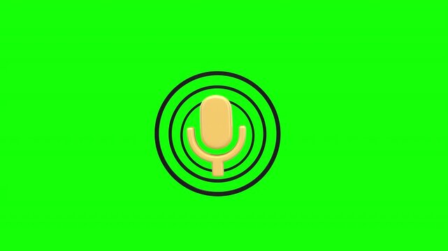 yellow microphone icon symbolizing audio recording or broadcasting enhanced by concentric circles representing sound waves with alpha channel.