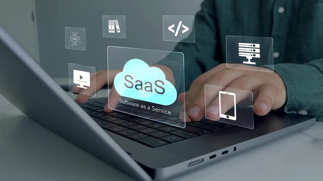 SaaS - software as a service technology concept. Technology network software services on cloud system.