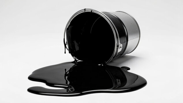 Black and white photo of a spilled bucket on the ground