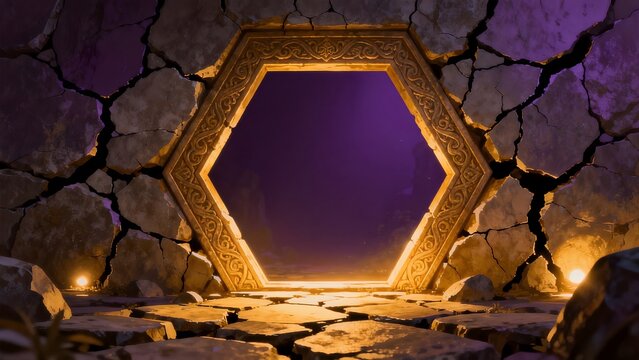 Ancient stone doorway with glowing frame