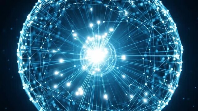 Networked Digital Sphere Glowing Blue Light Animation