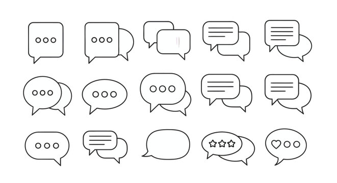 Collection of Different Chat Bubbles and Speech Icons for Communication and Messaging Concepts